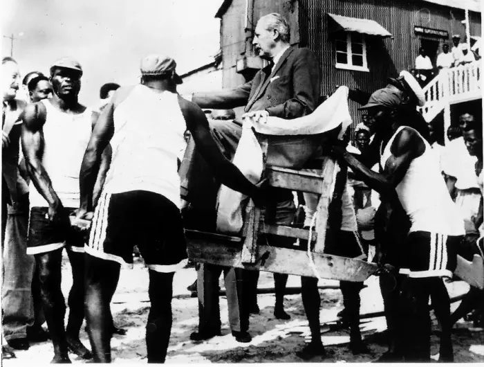 Framed Print : Harold MacMillan Prime Minister is given a Ghana style lift 1960 Framed Print : Harold MacMillan Prime Minister is given a Ghana style lift 1960