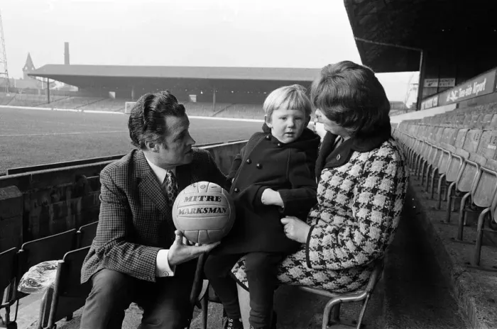 Framed Print : Harold Shepherdson presenting a football to a young boy. 1971 Framed Print : Harold Shepherdson presenting a football to a young boy. 1971