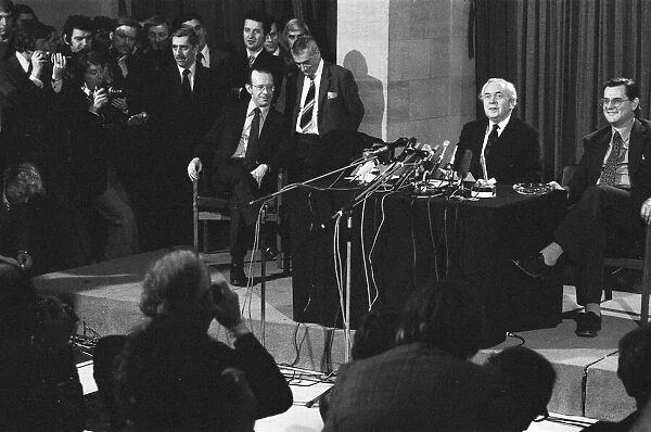 Harold Wilson (1916-1995) announces his resignation as Prime Minister during a press