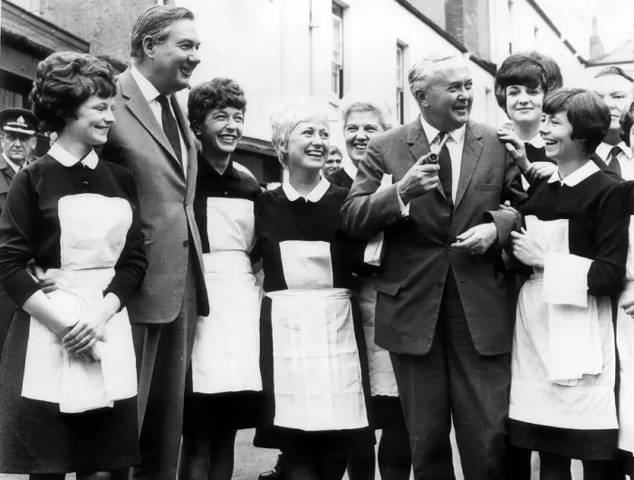 Framed Print : Harold Wilson British Prime Minister - Jul 1967 and James Callaghan with staff at a Framed Print : Harold Wilson British Prime Minister - Jul 1967 and James Callaghan with staff at a