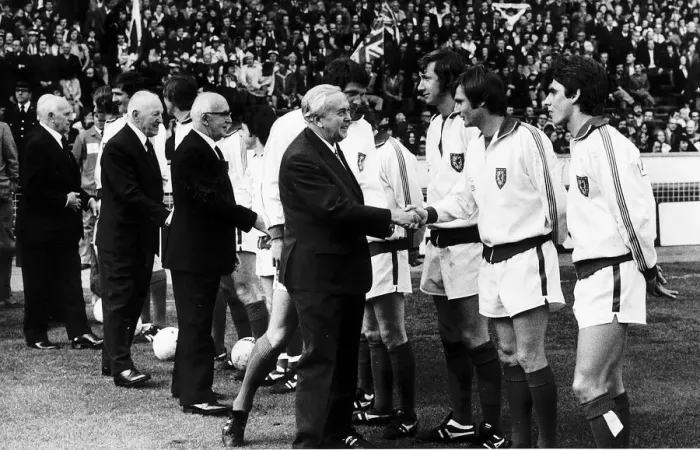 Framed Print : Harold Wilson British Prime Minister meeting members of the Welsh football team before