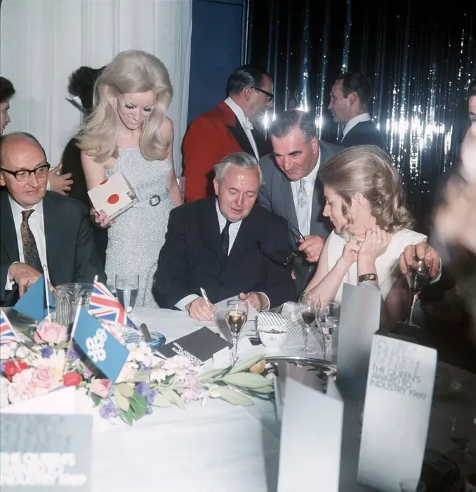 Framed Print : Harold Wilson Labour Prime Minister Signs A Souvenir For A Guest At The Queens Award For Framed Print : Harold Wilson Labour Prime Minister Signs A Souvenir For A Guest At The Queens Award For