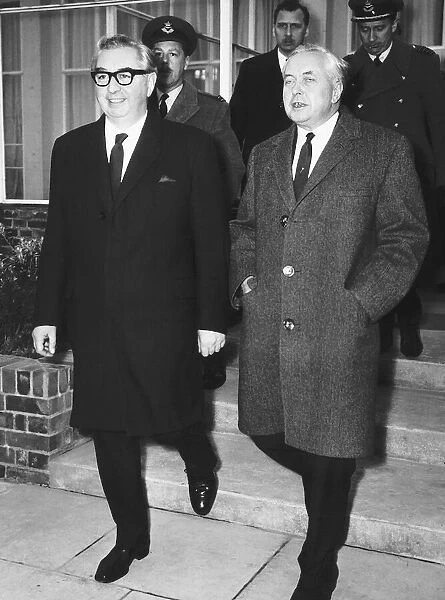Harold Wilson Prime Minbister and George Brown at Heathrow before flying to Luxembourg