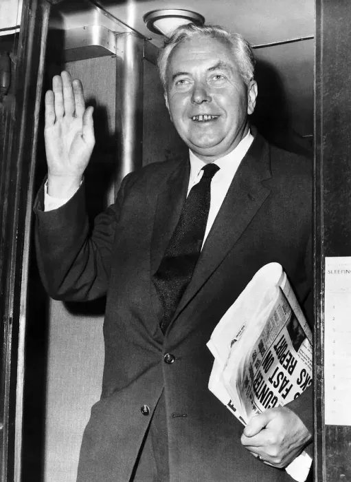 Framed Print : Harold Wilson Prime Minister waving and holding a newspaper under his arm 1965 Framed Print : Harold Wilson Prime Minister waving and holding a newspaper under his arm 1965