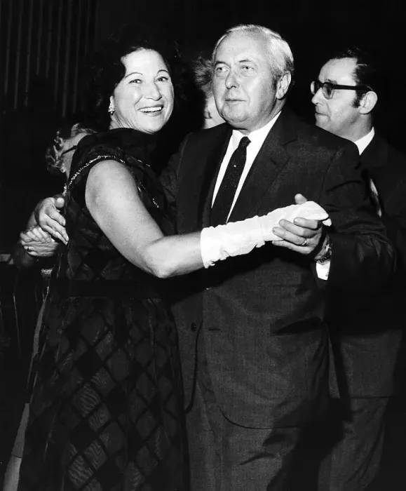 Framed Print : Harold Wilson with the wife ofs W Theobold at a dance to celebrate the end of the 1971