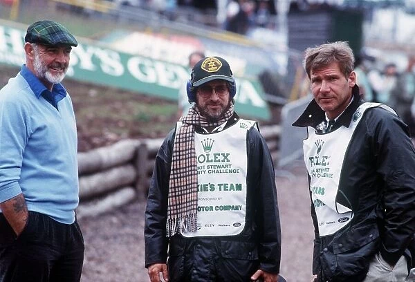 Harrison Ford with Sean Connery and steven spielberg clay shooting at Gleneagles in