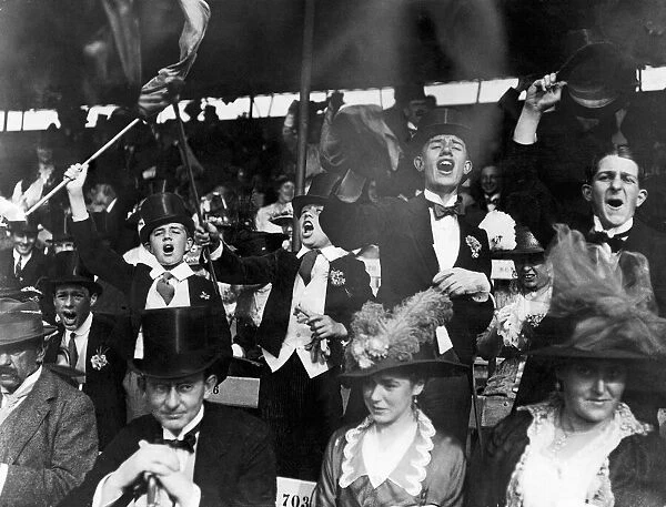 Harrovians cheer their team on during the annual Schools Day match between Eton
