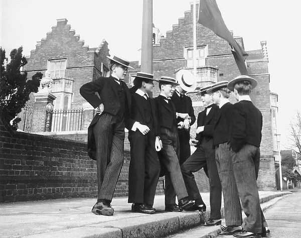 Harrow schoolboys in uniform. Circa 1950