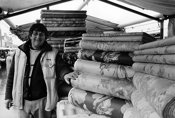 Harry Gilman, Textiles Stall, Stockton Market, North East England, 8th April 1987