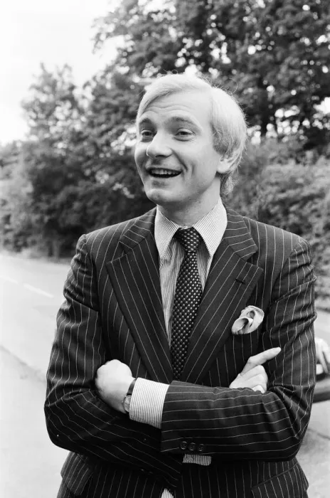 Framed Print : Harvey Proctor, 34 year old MP for Basildon, Essex, talking to reporters outside his home Framed Print : Harvey Proctor, 34 year old MP for Basildon, Essex, talking to reporters outside his home