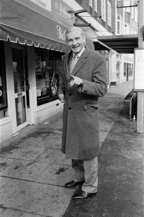 Framed Print : Harvey Proctor, MP for Billericay, Essex, pictured standing outside a newsagent Framed Print : Harvey Proctor, MP for Billericay, Essex, pictured standing outside a newsagent