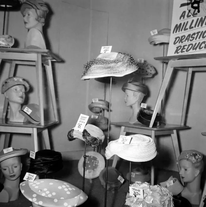 Framed Print : Hats for sale in the window during the January sales in Kensington High Street Framed Print : Hats for sale in the window during the January sales in Kensington High Street