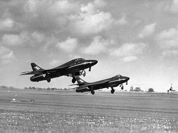 Two Hawker Hunter aircraft of 92 squadron. The Blue Diamonds