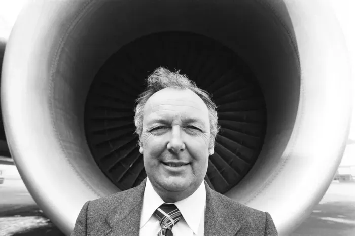 Framed Print : Head of Laker Airways Freddie Laker on the runway at Gatwick airport Framed Print : Head of Laker Airways Freddie Laker on the runway at Gatwick airport