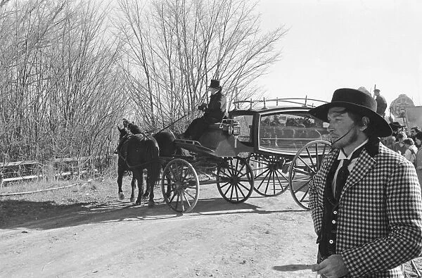 A hearse being used in one of the funeral scenes in the film Ned Kelly