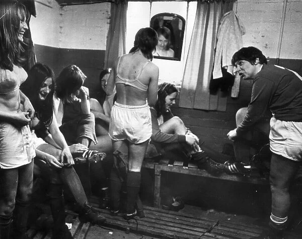Hearts of England womens football team pictured in dressing room