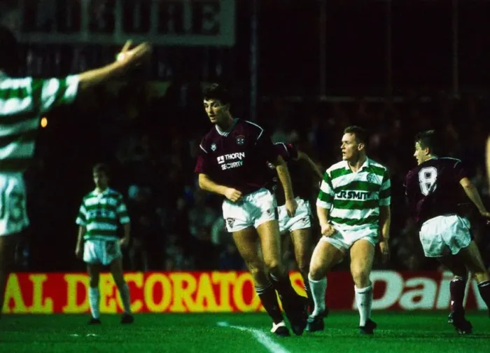 Framed Print : Hearts versus Celtic Scottish League Cup football Dave McPherson in action for