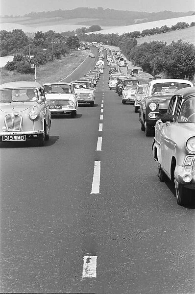 Heavy August Bank Holiday traffic on the A20. 3rd August 1964 Local Caption