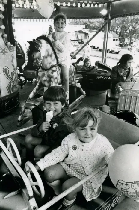 Framed Print : Helen Graham (rear), David Goodwin and Fiona Graham on one of the rides at the Tyneside Framed Print : Helen Graham (rear), David Goodwin and Fiona Graham on one of the rides at the Tyneside