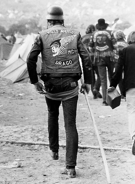 Hells Angel biker at Isle of Wight pop festival, August 1970