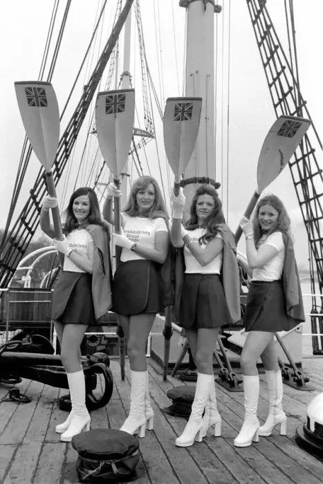 Framed Print : Henley Regatta goes commercial. To announce the Awards, 4 lovely girls boarded HMS Framed Print : Henley Regatta goes commercial. To announce the Awards, 4 lovely girls boarded HMS