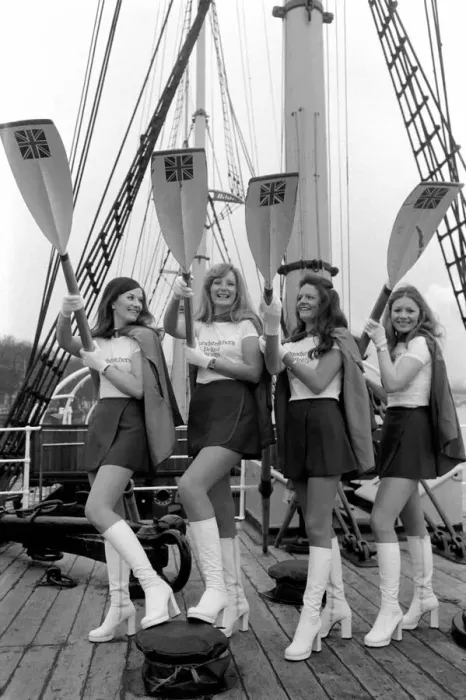 Framed Print : Henley Regatta goes commercial. To announce the Awards, 4 lovely girls boarded HMS