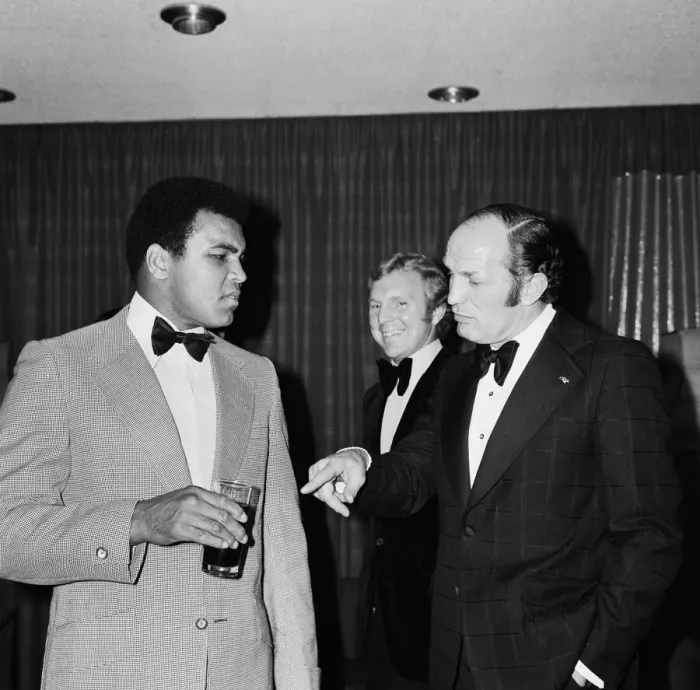 Framed Print : Henry Cooper fooling around with fellow boxer Muhammad Ali at a press conference in Framed Print : Henry Cooper fooling around with fellow boxer Muhammad Ali at a press conference in