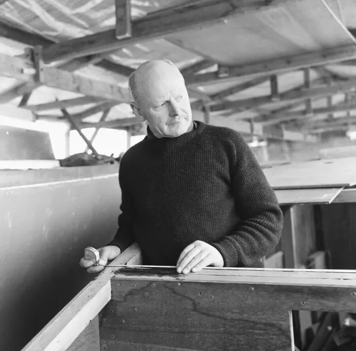 Framed Print : Herbert Hasler one of the Cockelshell heroes, seen here at work on his sloop at the Don Framed Print : Herbert Hasler one of the Cockelshell heroes, seen here at work on his sloop at the Don