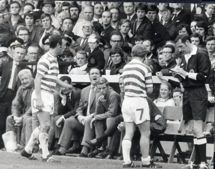 Framed Print : Hibs versus Celtic September 1970 manager jock stein shouts to lennox not to get