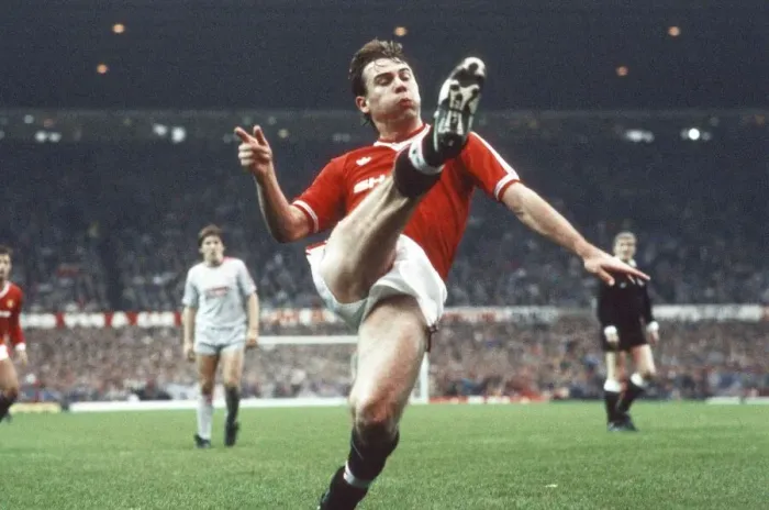 Framed Print : A high kick from Brian McClair. Manchester United 1-1 Liverpool Framed Print : A high kick from Brian McClair. Manchester United 1-1 Liverpool