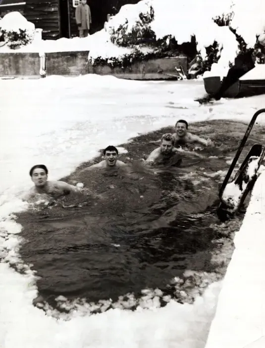 Framed Print : Highgate Swimming Club December 1962 broke through the ice in order to swim in