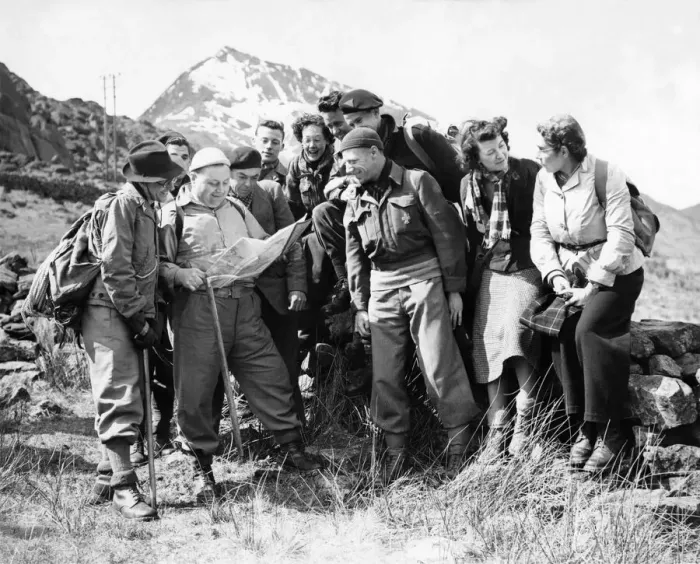 Framed Print : Hikers planning their route through the Scottish mountains. April 1951 P000014