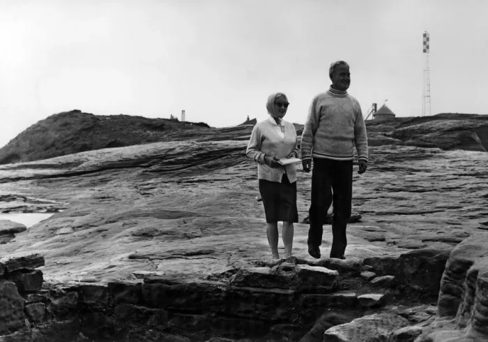 Framed Print : Hilbre Island custodian Charles Clifton and his wife Jean. Circa 1967 Framed Print : Hilbre Island custodian Charles Clifton and his wife Jean. Circa 1967