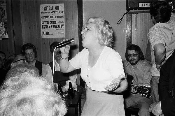 Hilda Zavaroni, mother of Lena, singing at the Athletic Bar in Rothesay, June 1974