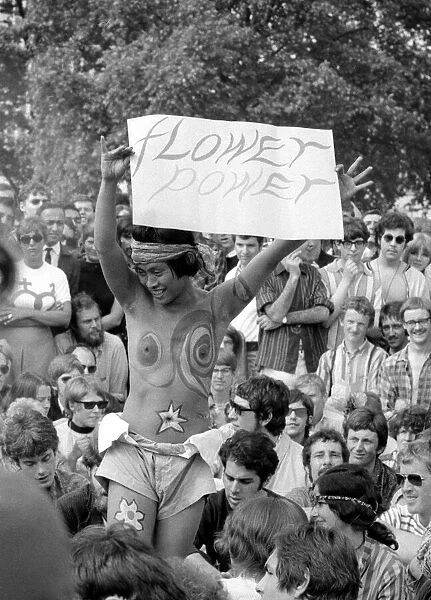 Hippies gather in Hyde Park for a peace festival at Speakers corner to say that marijuana
