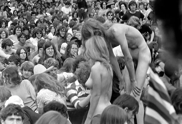 Hippies: Nudism: Nudes in Hyde Park. The girl and her boyfriend who stripped naked