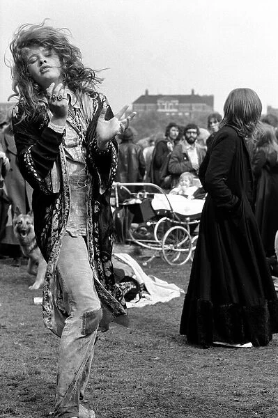 Hippy girl dancing at Free Hyde Park Pop Festival featuring Canned Heat