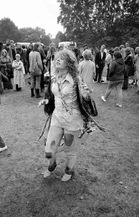 Framed Print : Hippy girl dancing at Free Hyde Park Pop Festival featuring Canned Heat