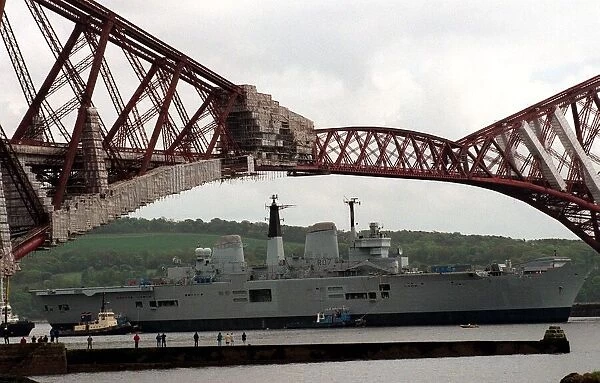HMS Ark Royal aircraft carrier ship May 1999 Sailing under the Forth Rail Bridge