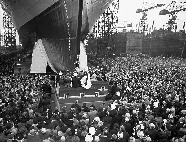 HMS Ark Royal is launched at Cammell Laird shipyard, Birkenhead, Merseyside, 3rd May 1950