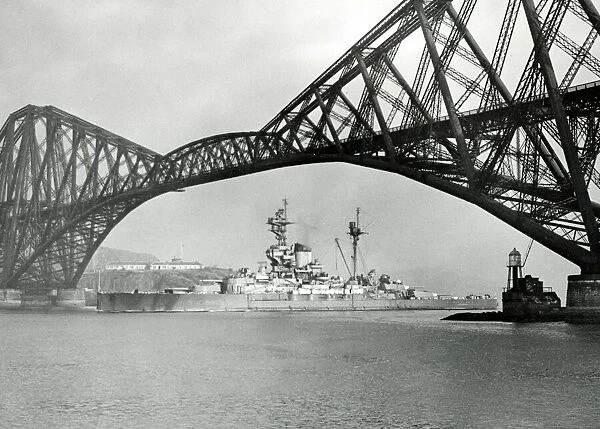 HMS Royal Sovereign seen here passing under the Forth Bridge