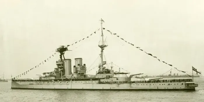 Framed Print : HMS Warspite seen here moored in the Solent for a Royal review of the fleet Framed Print : HMS Warspite seen here moored in the Solent for a Royal review of the fleet