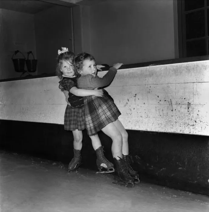Framed Print : Hold on tight. Richmond ice rink. Children Kathleen Spink