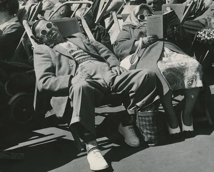 Framed Print : Holiday in Blackpool August 1953 A sleep and a read in the deck chairs