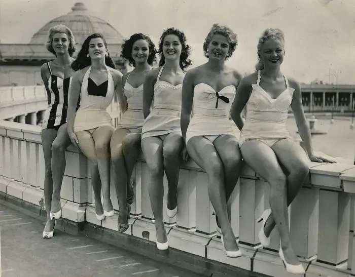 Framed Print : Holiday Makers at Blackpool July 1965 These six bathing beauties will appear in Framed Print : Holiday Makers at Blackpool July 1965 These six bathing beauties will appear in