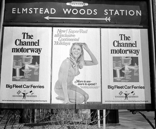 Holiday poster in Station signpost March 1968