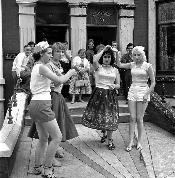 Holidaymakers dancing on the promenade at Blackpool 5th August 1958