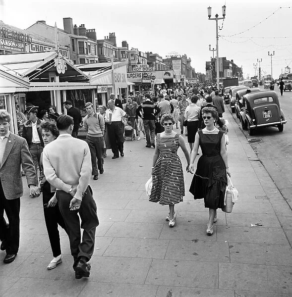 Holidaymakers on the Golden Mile at Blackpool, Lancashire. 18th July 1957