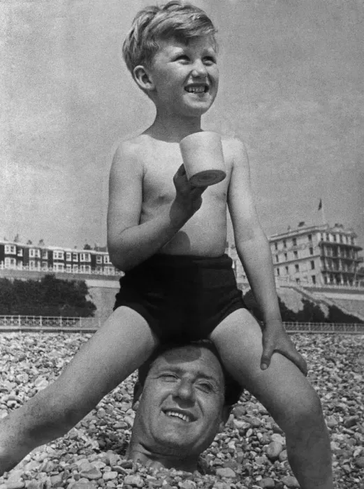 Framed Print : Holidays 1951: Poor old Dad... he takes the family away on holiday Framed Print : Holidays 1951: Poor old Dad... he takes the family away on holiday