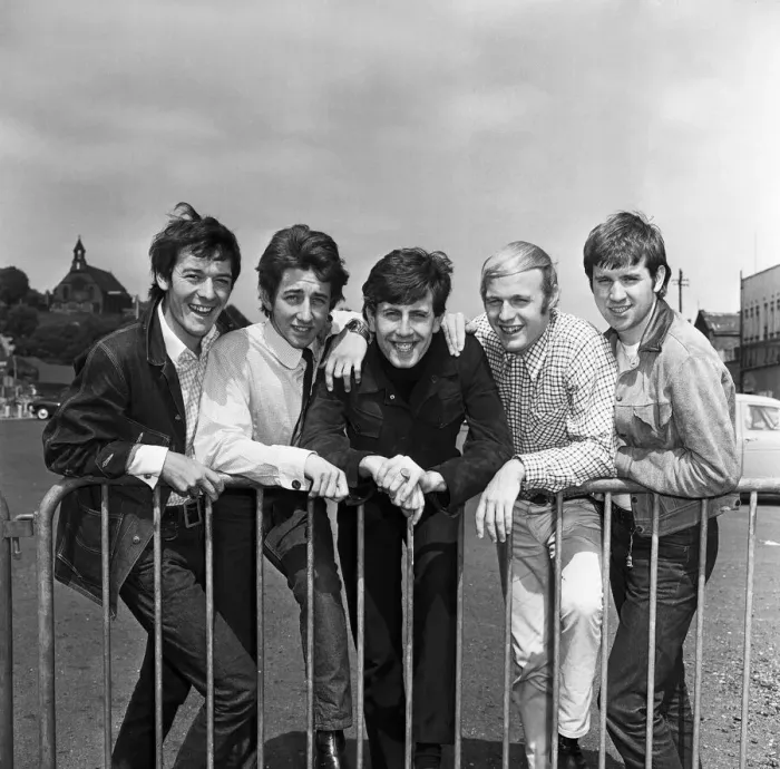 Framed Print : The Hollies pop group in happy mood in Stockport after hearing news that their latest Framed Print : The Hollies pop group in happy mood in Stockport after hearing news that their latest